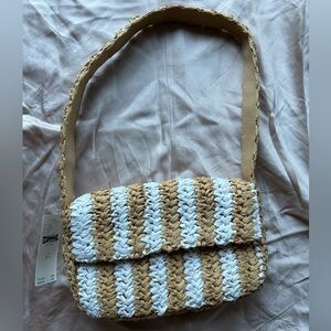 NWT Anthropologie stripped raffia shoulder bag